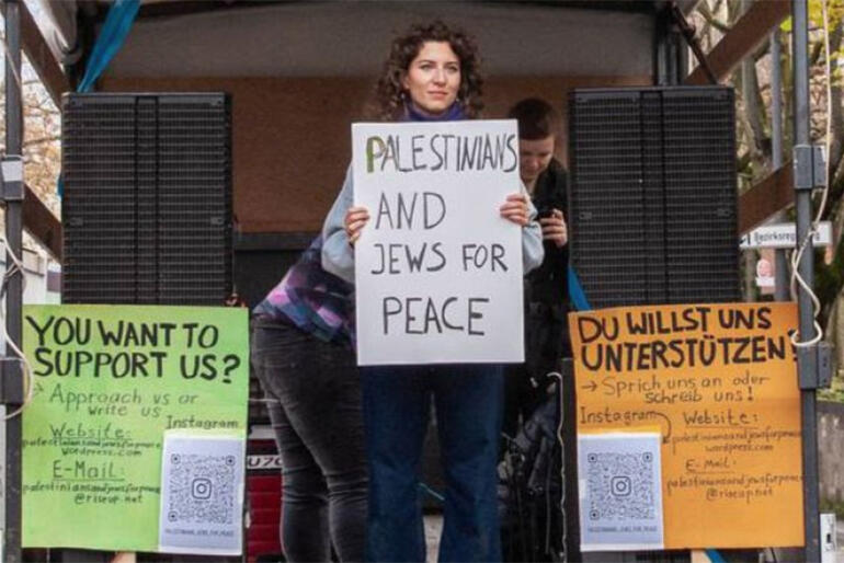 A member of 'Palestinians and Jews for Peace' encourages people to learn more on foundations for peace in the Holy Land.