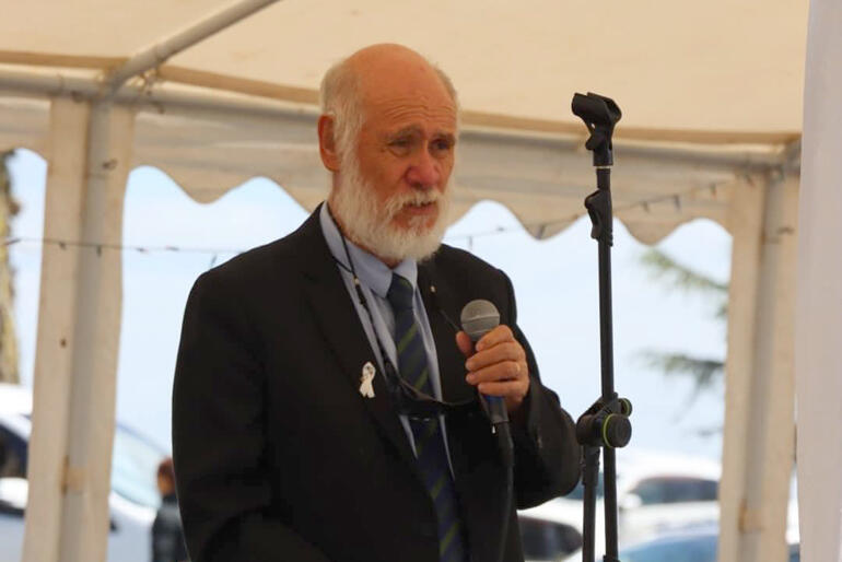 Senior kaumatua for Ngāti Apakura and Ngāti  Hinetu, Prof. Tom Roa speaks at Rangiaowhia on 21 February 2024.