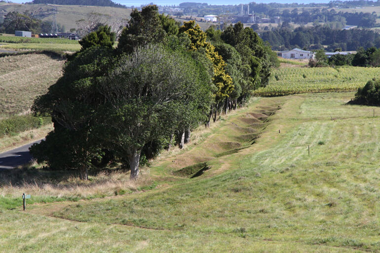 Fono members could see these remains of a zig-zag series of trenches built by colonial militia in their advance on Pukerangiora Pā.